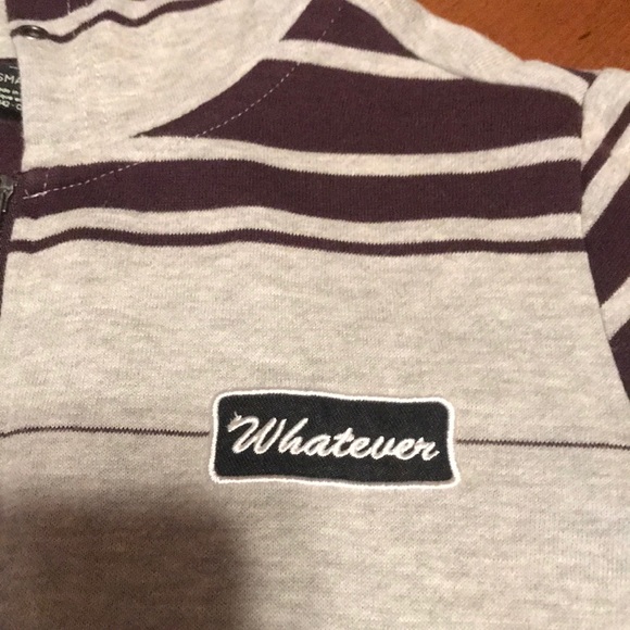 Zine Zip Up Hoodie “Whatever” Patch Gray Burgundy - Picture 4 of 12